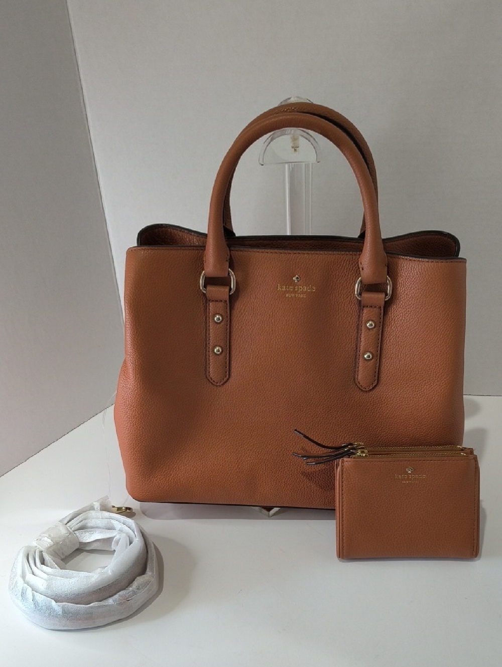 kate spade Cognac Pebbled Leather Tote with Zip Wallet